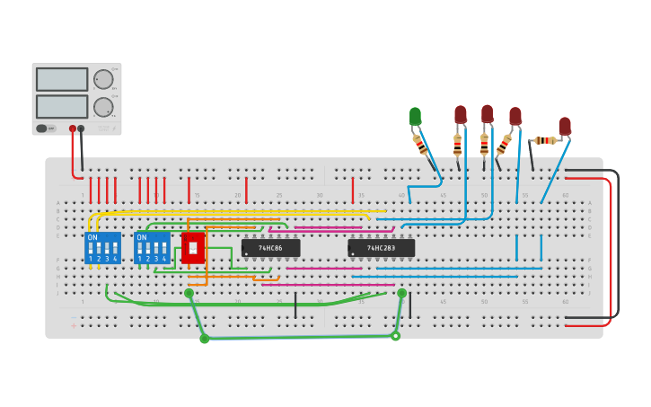 Circuit design 4 bit Adder/Subtractor - Tinkercad