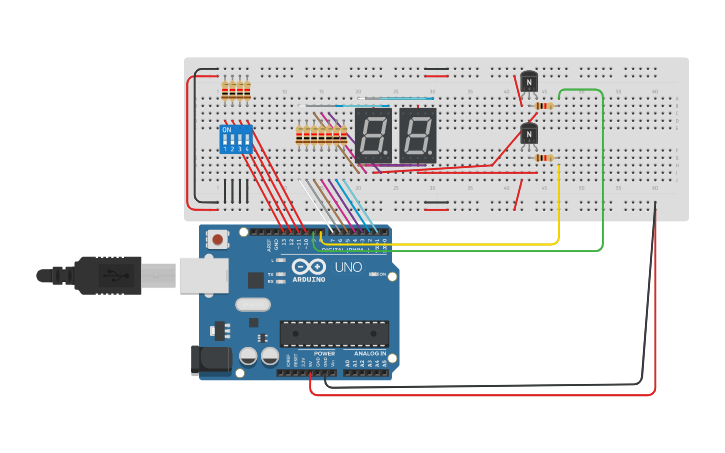 Circuit design Arduino 2 Displays - Tinkercad