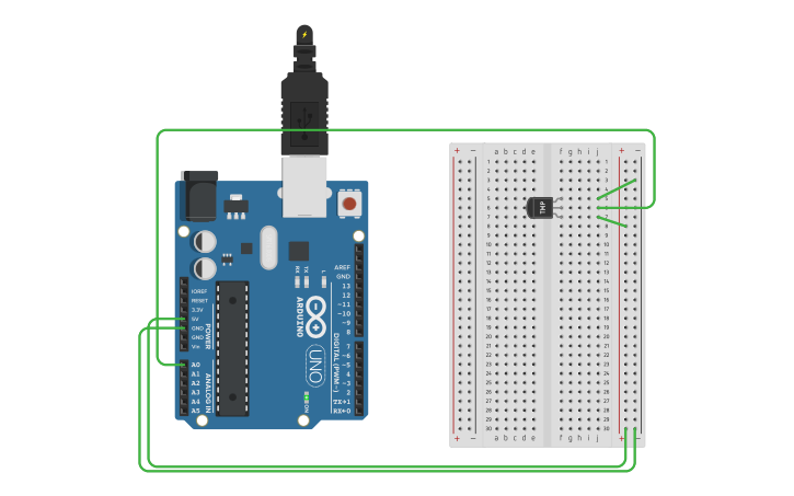 Circuit design Reading a Temperature sensor - Tinkercad