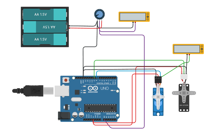 Circuit design Servo motor knob control | Tinkercad