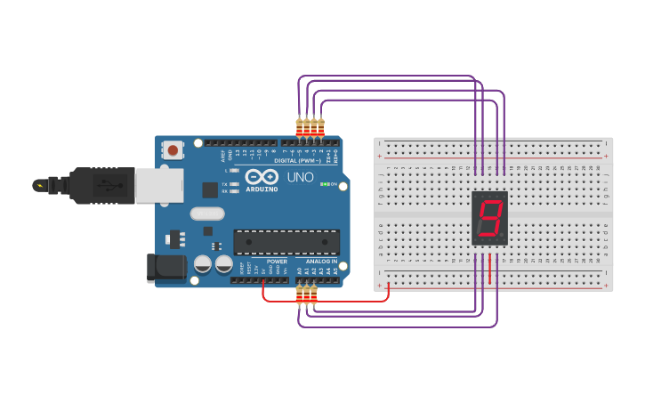 Circuit design Actividad - Visualizador de 7 segmentos. - Tinkercad