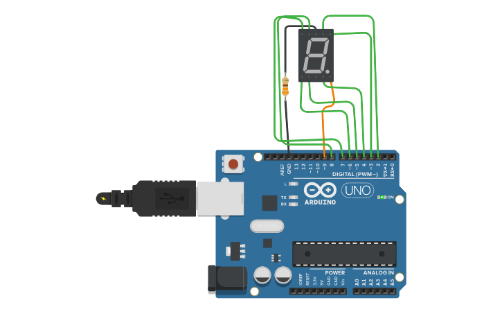 Circuit design DISPLAY DE 7 SEGMENTO EN HEXADECIMAL - Tinkercad