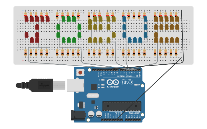 Circuit Design Nombre Con Leds Y Subprogramas Tinkercad