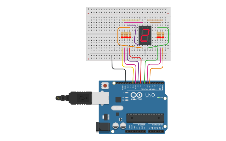 Circuit design display de 7 segmentos del 0-9 - Tinkercad