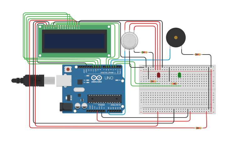 Circuit design Fire Alarm System - Tinkercad image.