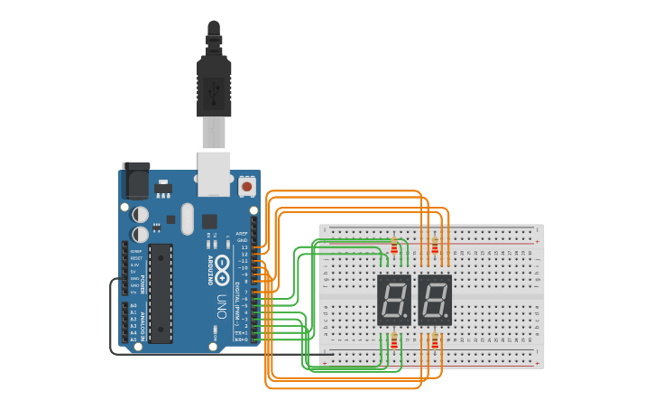 Circuit design Decimal Counter (00-99) - Tinkercad