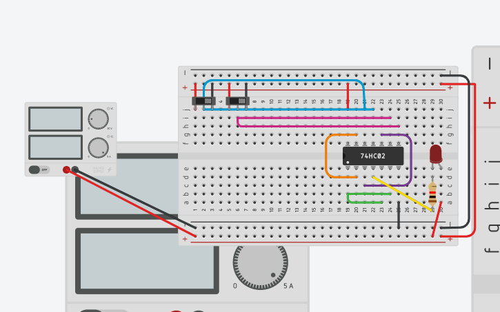 Circuit design NAND using NOR | Tinkercad