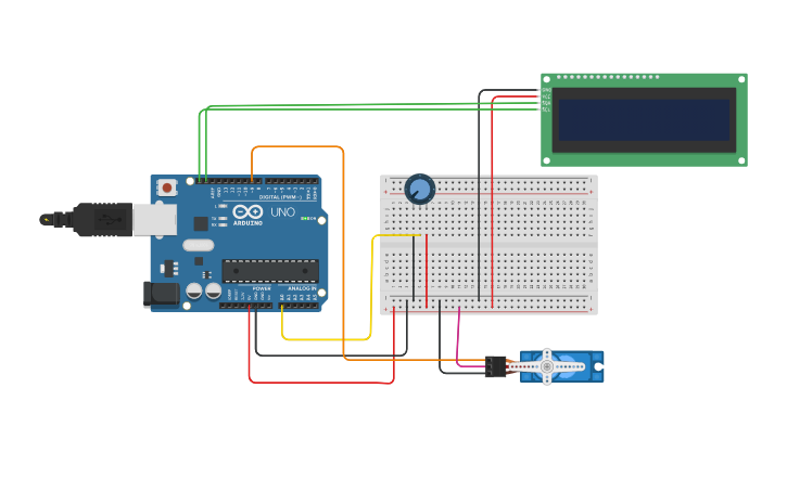 Circuit design Servo potenciometro e display - Tinkercad