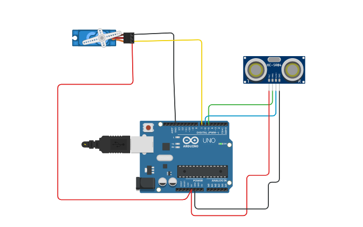 Circuit design lab 11 ultrasonic and servo | Tinkercad