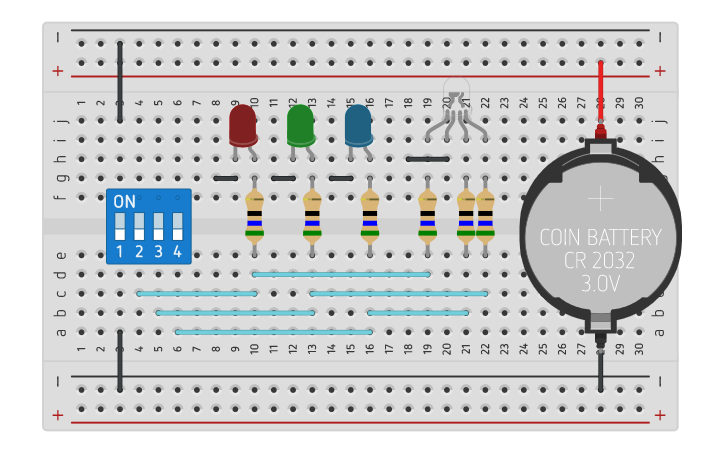 Circuit design LED RGB Blinking without Arduino - Tinkercad