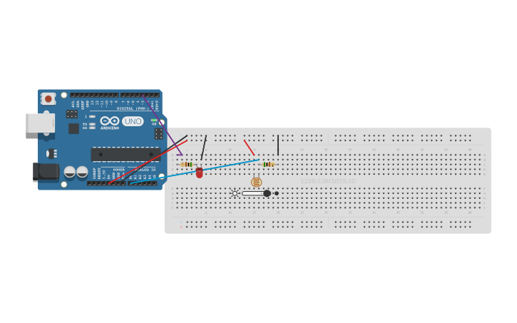 Circuit design Photoresistor LED - Tinkercad