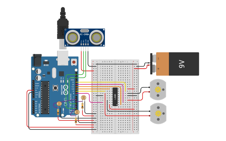 Circuit design Line Following Robot Circuit & Code - Tinkercad