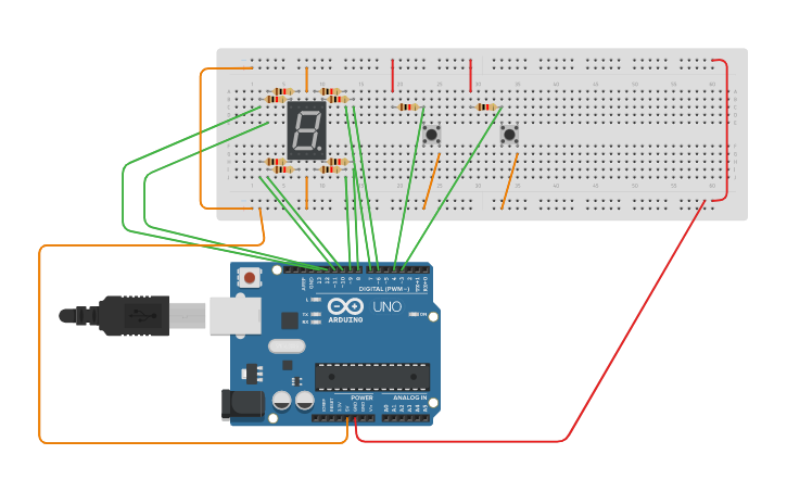 Circuit design Simulation1: Afficheur 7 segments - Tinkercad