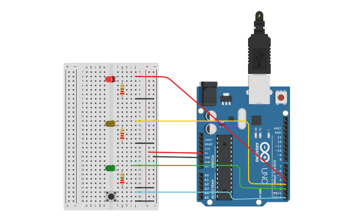 Circuit design Traffic Light | Tinkercad