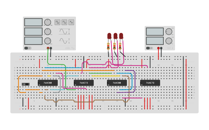 Circuit design 3 BIT UP/DOWN ASYNCHRONOUS | Tinkercad