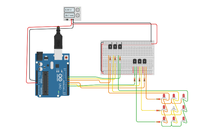 Circuit design 3x3 LED Control - Tinkercad