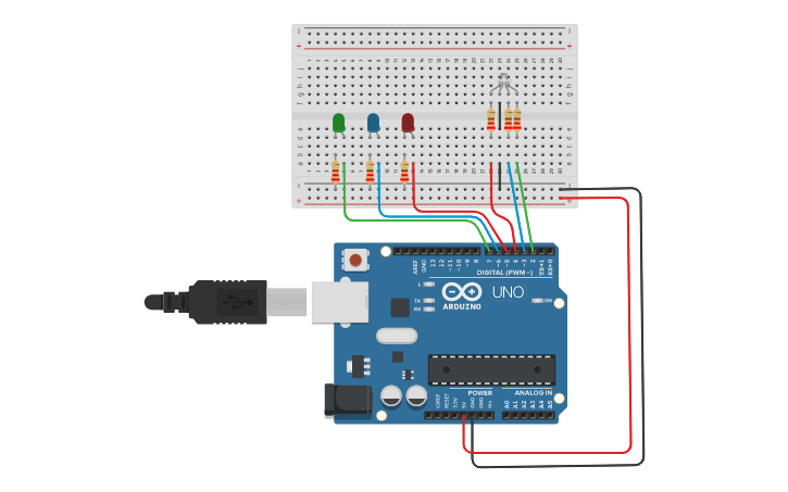 Circuit design Led RGB | Tinkercad