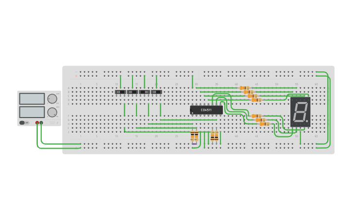 Circuit design BCD 4511 + Display 7 Segment B520036 | Tinkercad