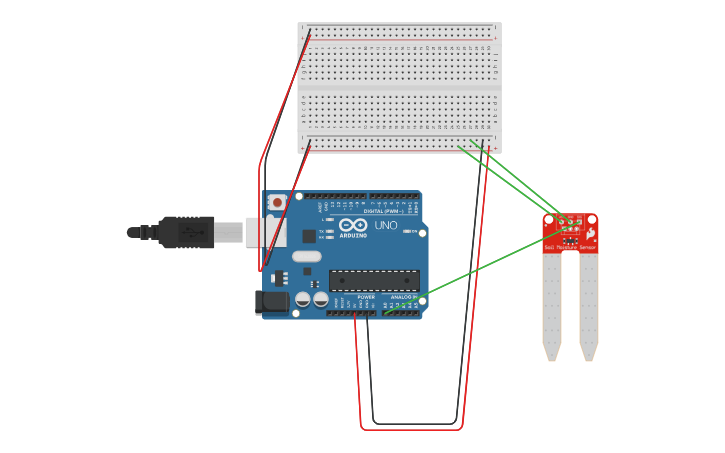 Circuit design Soil Moisture Sensor - Tinkercad