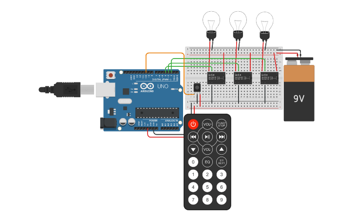 Circuit design IR Remote Relay Controll - Tinkercad