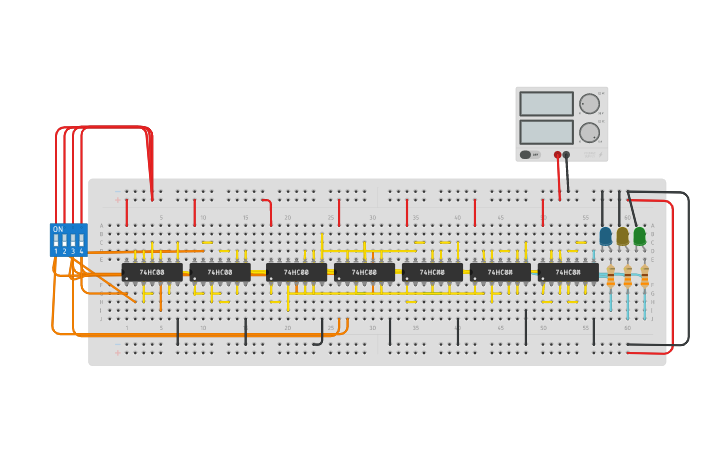 Circuit design Copy of 2 BIT MAGNITUDE COMPARATOR NAND GATE | Tinkercad