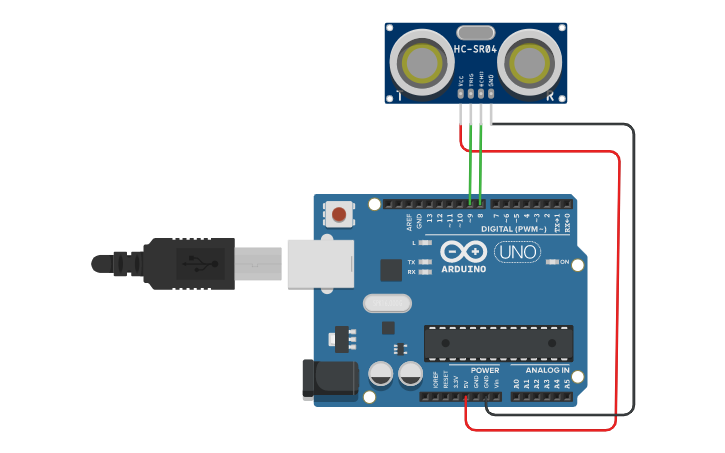Circuit design Câblage Ultrason - Tinkercad