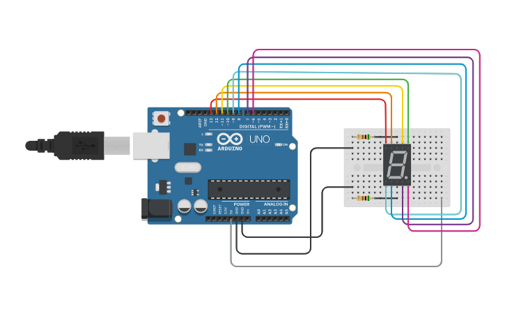 Circuit design 7 Segment Display (Common Cathode) - Tinkercad