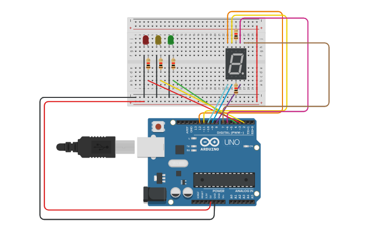 Circuit design Traffic Light with Timer - Tinkercad