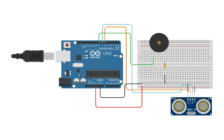Ultrasonic Distance Sensor With Buzzer Tinkercad
