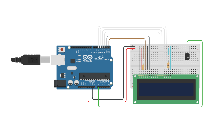 Circuit design 2) Подключение температурного датчика - Tinkercad