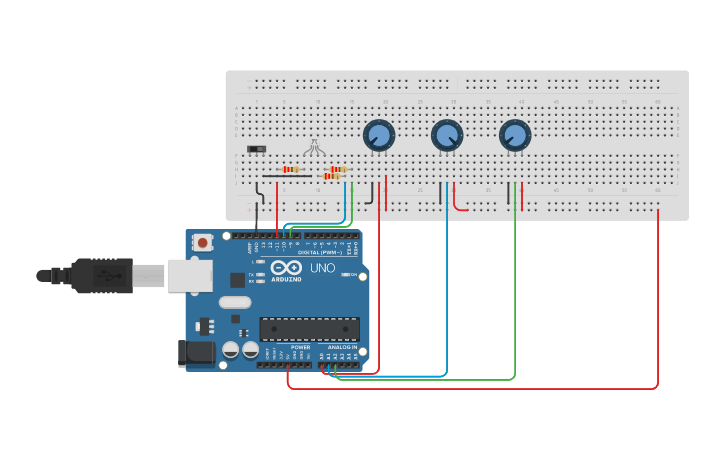 Circuit design 1 RGB LED with 3 Potentiometers and 1 Slideswitch ...