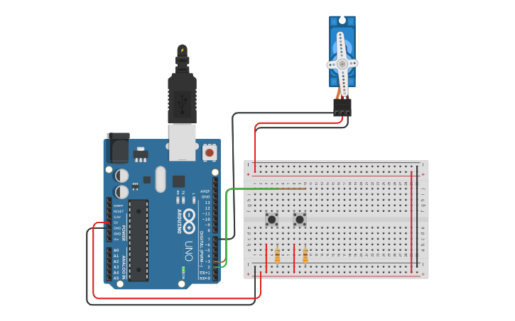 Circuit design servo con pulsadores - Tinkercad