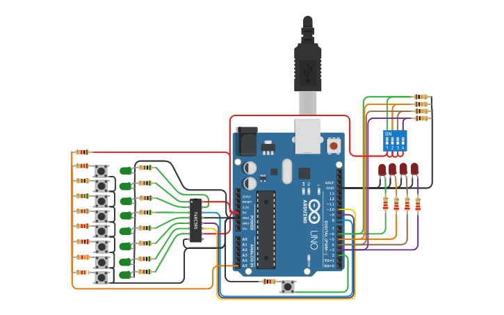 Circuit design Arduino Deck (4 switch + 8 bottons) | Tinkercad