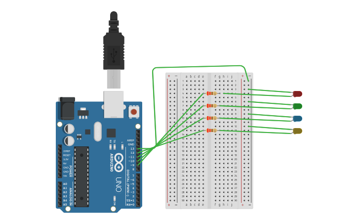 Circuit design RGBY LED BLINK - Tinkercad