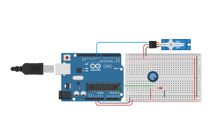 Circuit design Potentiometer Servo - Tinkercad