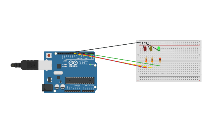 Circuit design Simulazione di un semaforo - Tinkercad