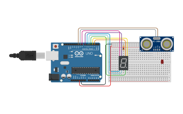 Circuit design 7 segment display with ultrasonic distance sensor ...