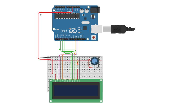 Circuit design LCD and Potentiometer - Tinkercad