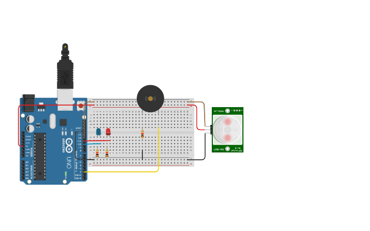 Circuit design sensor dir con sonido | Tinkercad