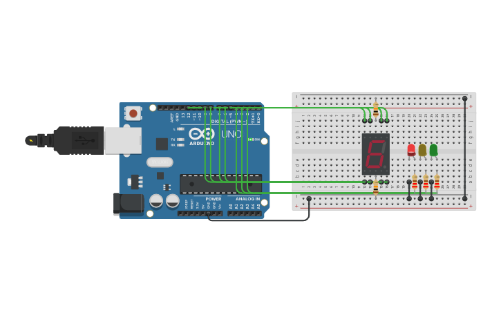 Circuit design Traffic light using Arduino (Common Cathode) | Tinkercad