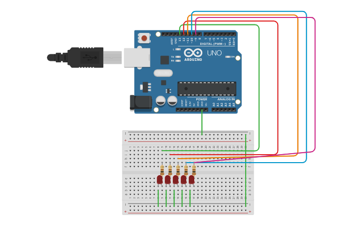 Circuit design arduino-coche fantastico | Tinkercad