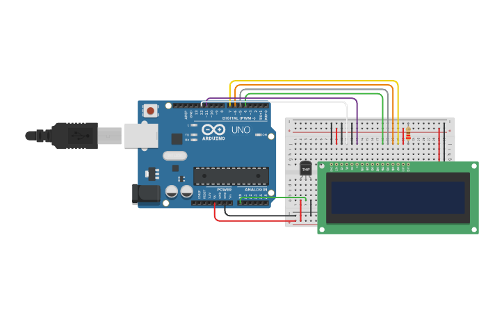 Circuit design Temp sensor with LCD (arduino) - Tinkercad