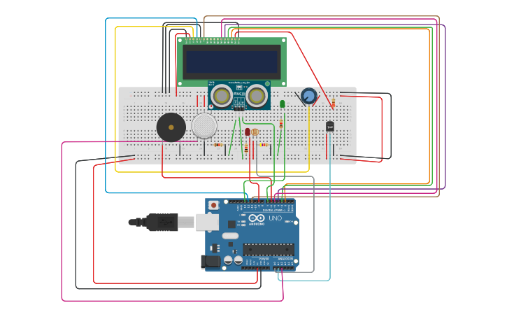 Circuit design Gas and Flame Detection System using Arduino - Tinkercad