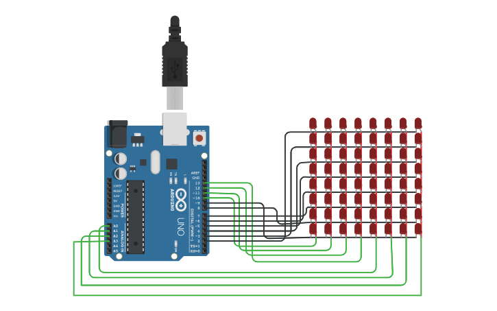 Circuit design matriz led de 8X8 - Tinkercad