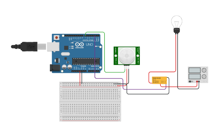 Circuit design Sensor de movimiento bombilla - Tinkercad