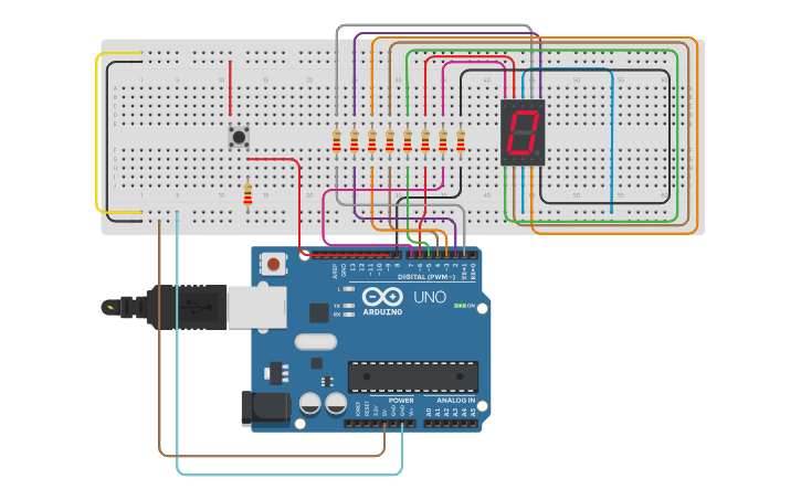 Circuit design Anchorez - 0 – 9 7 segment display - Tinkercad