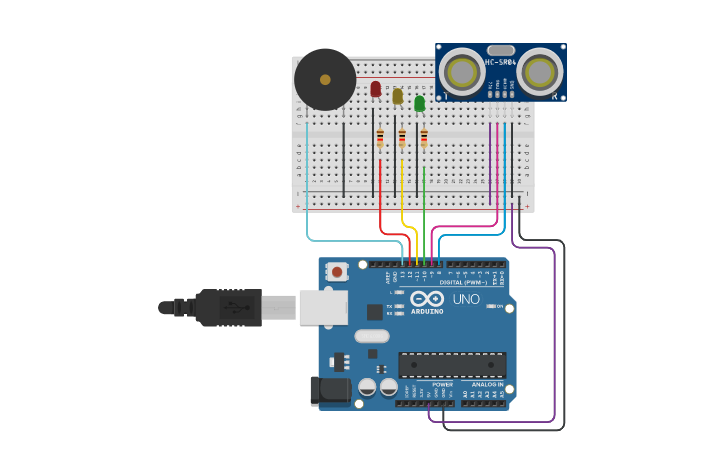 Circuit design ULTRASONIC SENSOR - 4/10 | Tinkercad