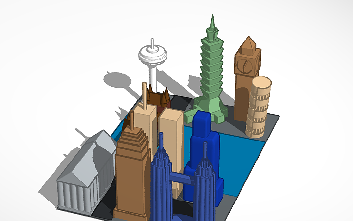 3D design Famous Building City (Simple Version) - Tinkercad