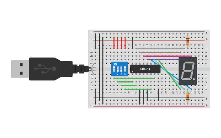 Circuit design 7 segment display - Tinkercad