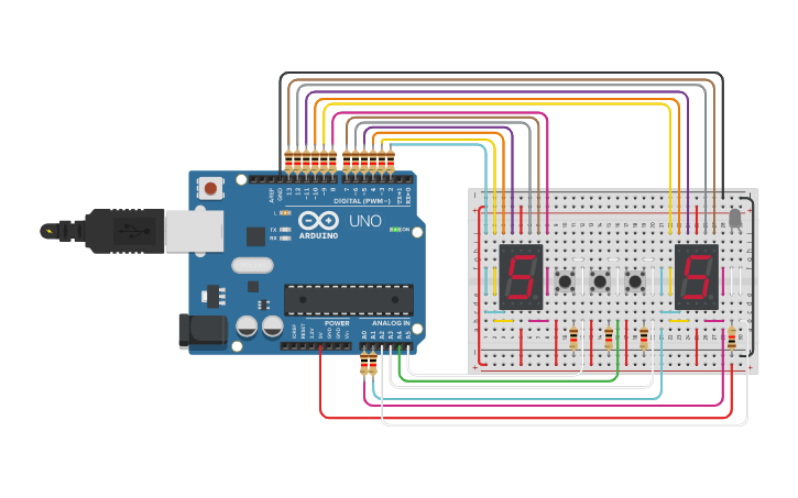 Circuit design Dado eletronico -TCC - Tinkercad